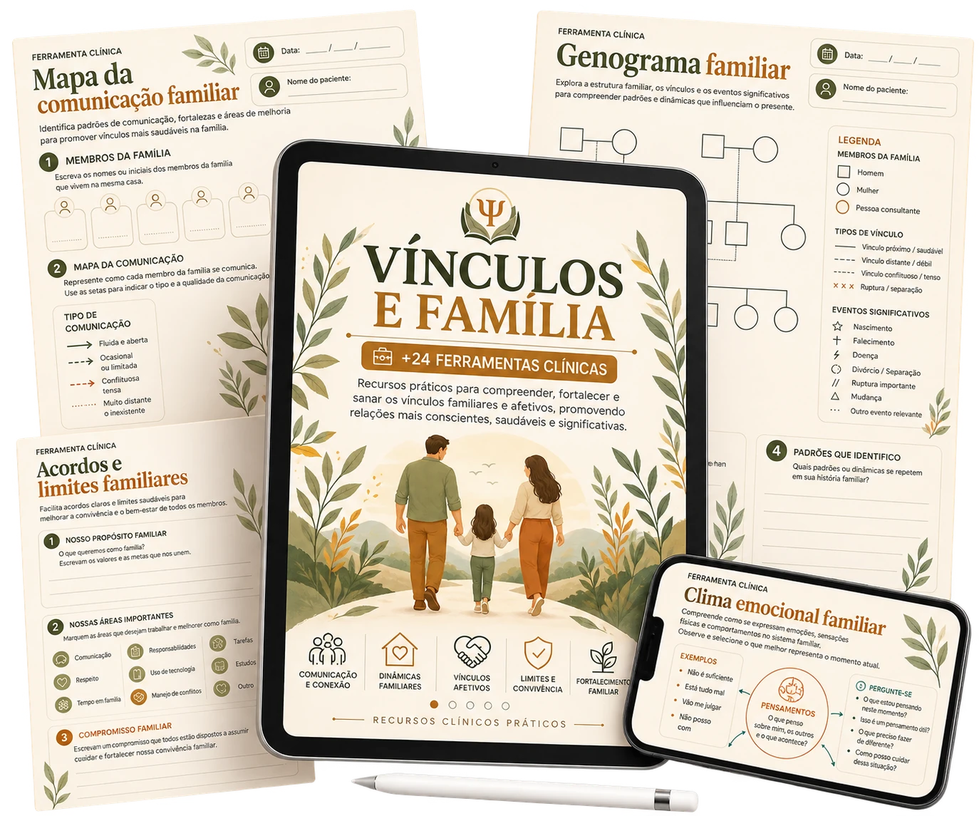 Materiais de Vínculos e família — +24 ferramentas clínicas